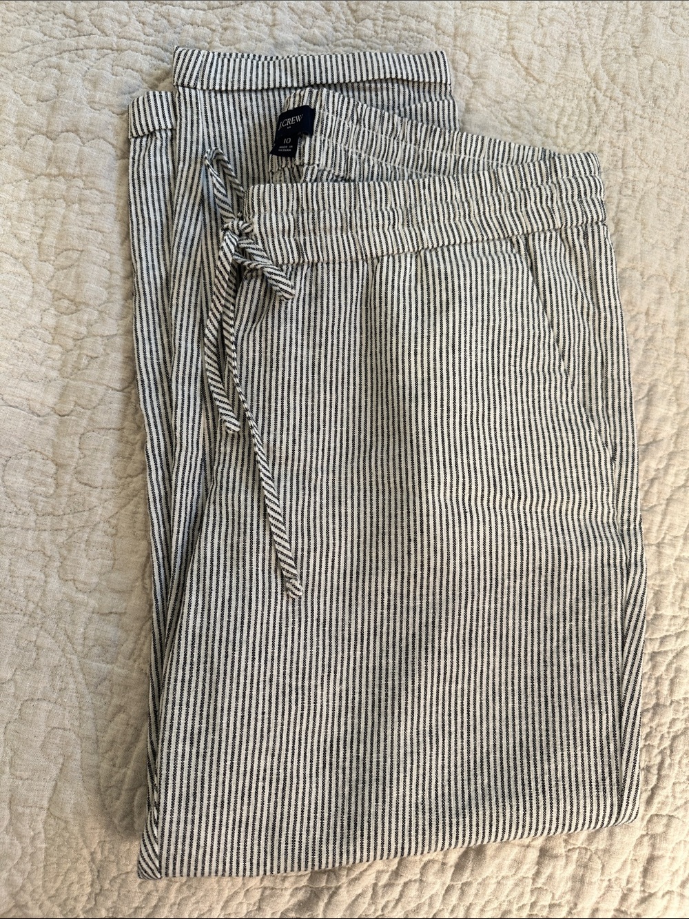 Women’s J.Crew Striped Linen-Blend cropped Drawstring Pants - Black/White